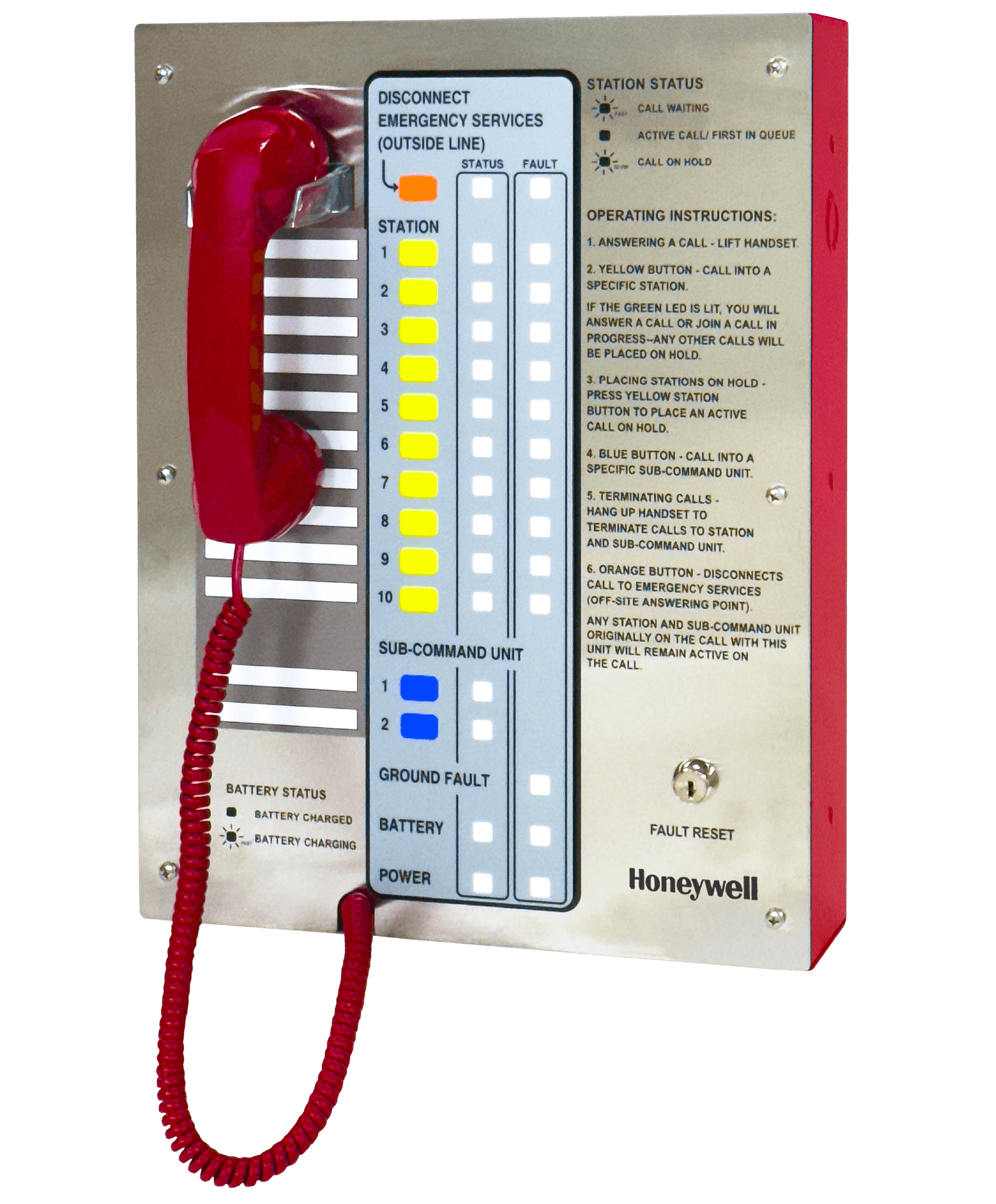 UL 2525 Listed Area of Refuge Command Unit with 10-station capacity, red enclosure