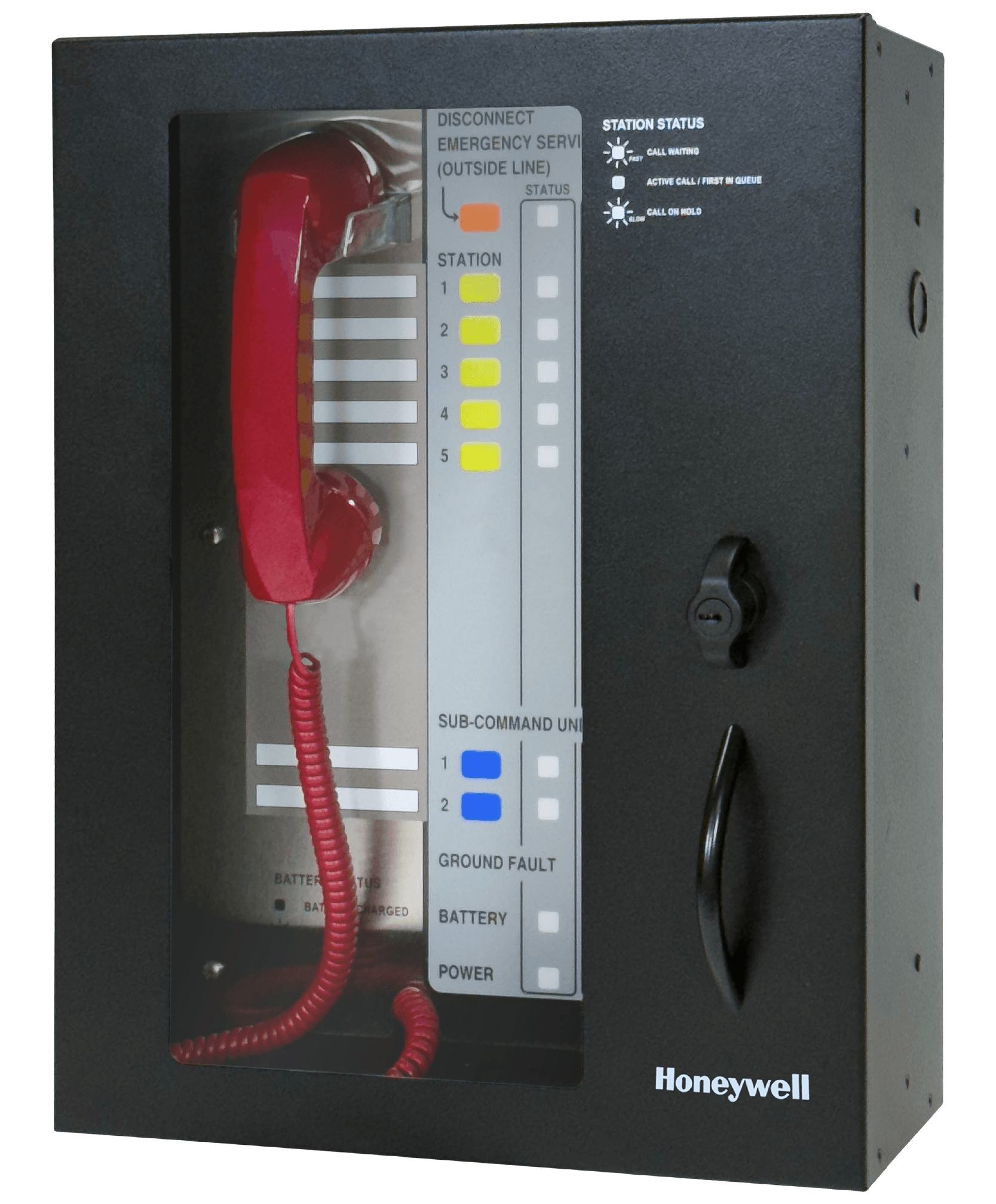 Area of Refuge Command Unit with 5-station capacity, door with keyed latch, black enclosure