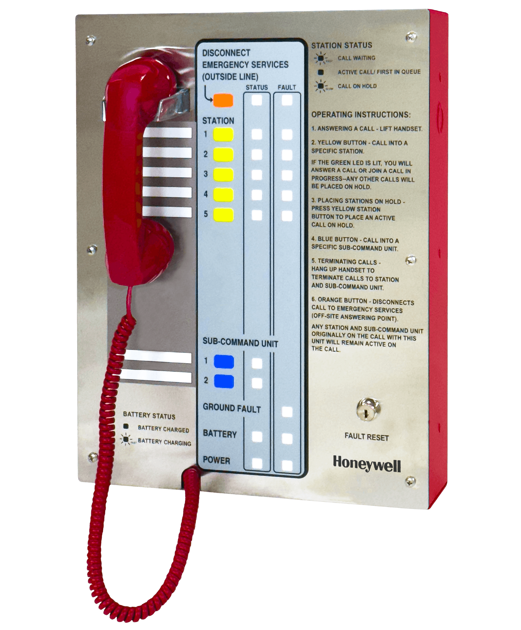 UL 2525 Listed Area of Refuge Command Unit with 5-station capacity, red enclosure